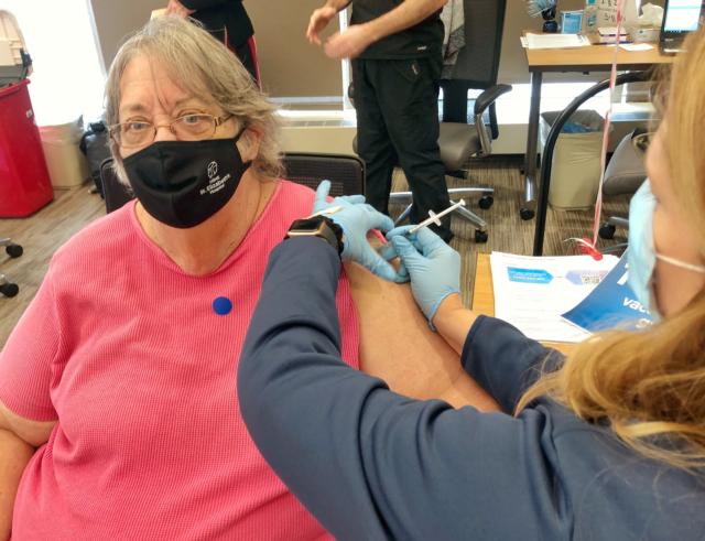 Elizabeth Stevens, 81 from East Carondelet, received her first dose of the COVID-19 vaccine and became the 10,000th person vaccinated at HSHS St. Elizabeth&rsquo;s Hospital&rsquo;s vaccine clinic. 