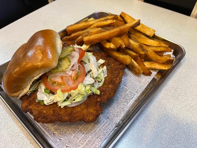 Diamond's pork tenderloin with their famous hand-cut fries.