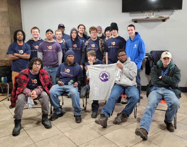 Pictured are YouthBuild/AmeriCorps students, Aiden Connor, Kaden Conreaux, Simon Grassle, Tyrese Hardimon, Terrance Johnson, Isaiah Knoche, Vaughan Kuykendall, JP Lewis, Sabastian Manning, Casio Manley, Kyan O’Bannon, Dominick O’Hair, Nemus Parks, Ryan Perkinson, Lucas Wall, and instructors Greg Echols and Darryl McElroy. L&C MARKETING & PR