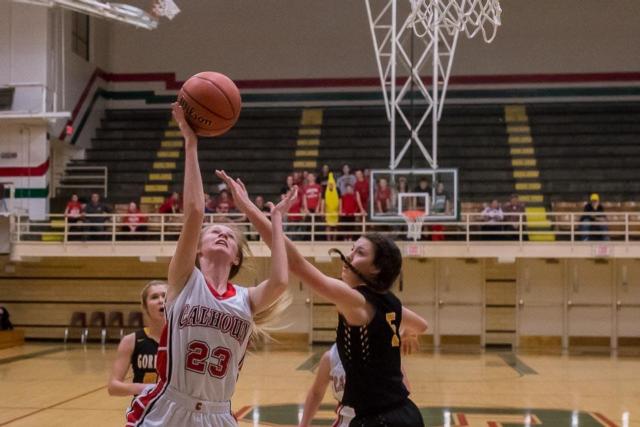 The Warriors' Junie Zirkelbach hits two points. (Photo courtesy of Michael Weaver)