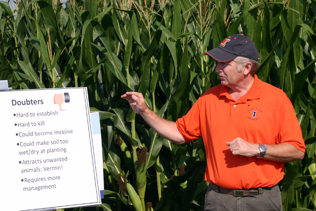 As advances in research are made, Dennis Bowman has translated the knowledge into actionable practices for Illinois agriculturalists. Bowman presented the benefits and challenges of cover crops at the 2014 U of I Agronomy Day.