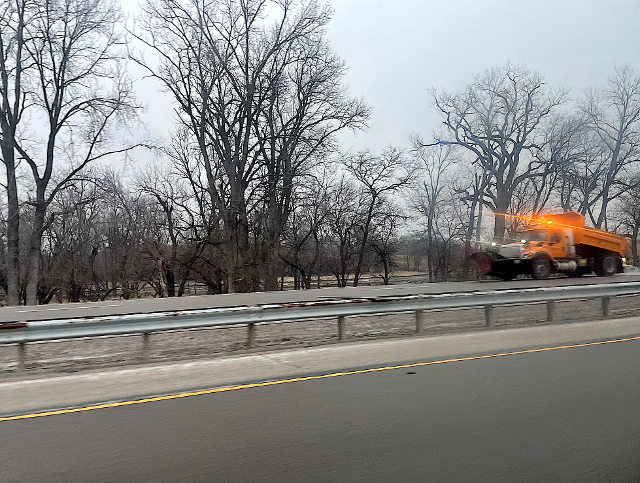 A truck was out salting on Wednesday afternoon in anticipation of the Thursday storm.
