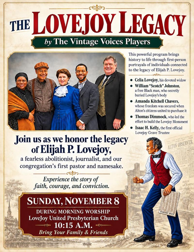 The Lovejoy Legacy: Proclamation through the Arts event flyer
