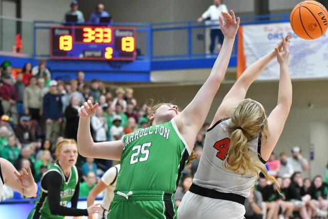 Chloe McAdams on the boards for the Hawks on Monday night.