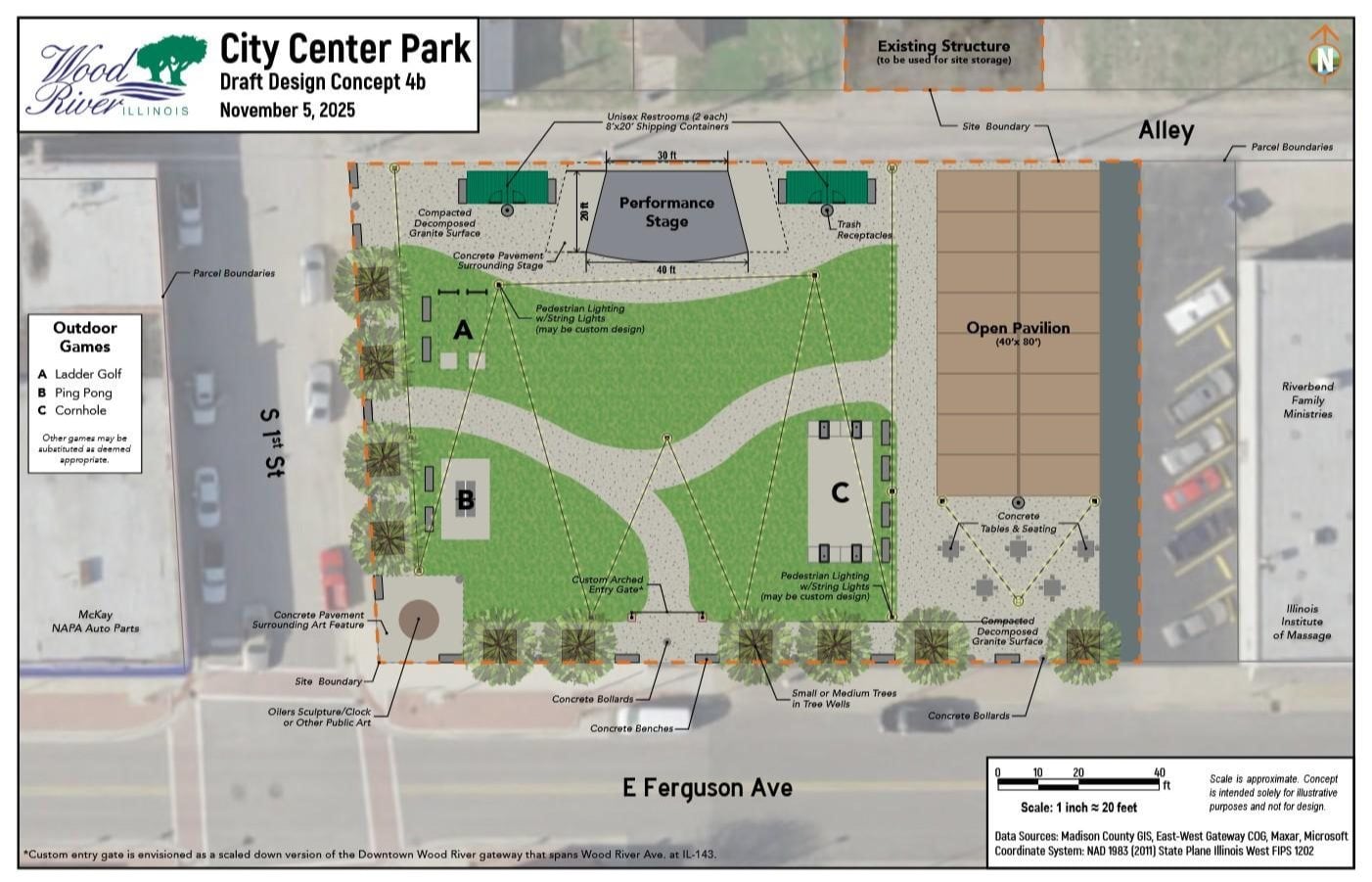 A draft design concept for the future City Center Park planned in downtown Wood River.