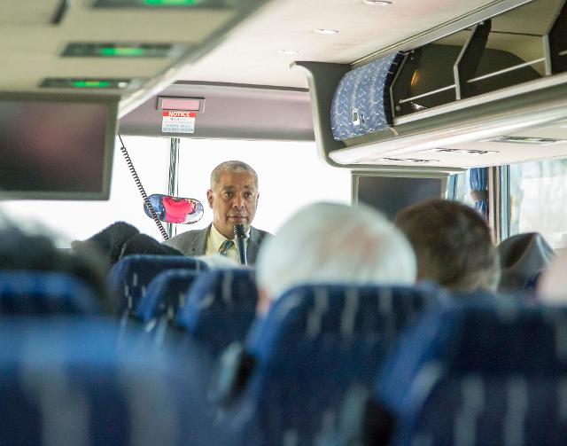 Historian J.E. Robinson leads a bus tour of sites tied to the Underground Railroad in the Riverbend.