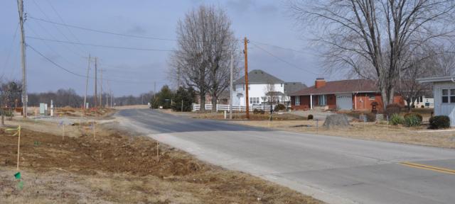 A northbound view of Staunton Road near the intersection of Hazel Street. St. Paul’s Lutheran Cemetery (not shown) is immediately west of the area pictured. 