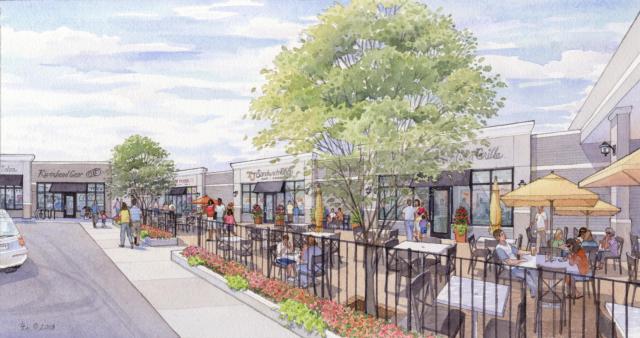 Watercolor by architect Laura Linn for Todd and Julia Kennedy's views of what East Gate Plaza should become