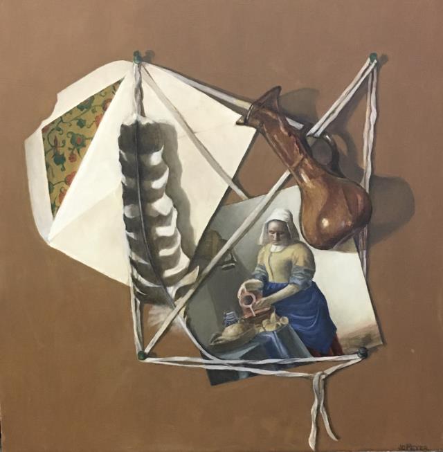 “Postcard and Feather,” by Jeanne Meyer, placed second in Northern Illinois University’s Community College Exhibition in February.