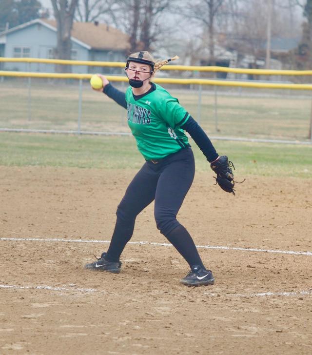 Hannah Rhoades pitches in her second game of the season for Carrollton.