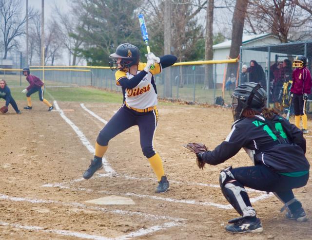 Morgan Moxey of East Alton-Wood River looks for a pitch to hit against the Carrollton Lady Hawks in Carrollton on Saturday.