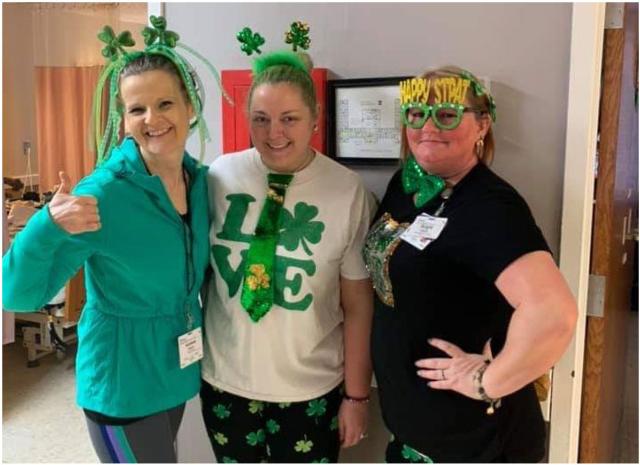Employees at Steams Nursing Rehab do their best to make sure their residents have a great St. Patrick’s Day.