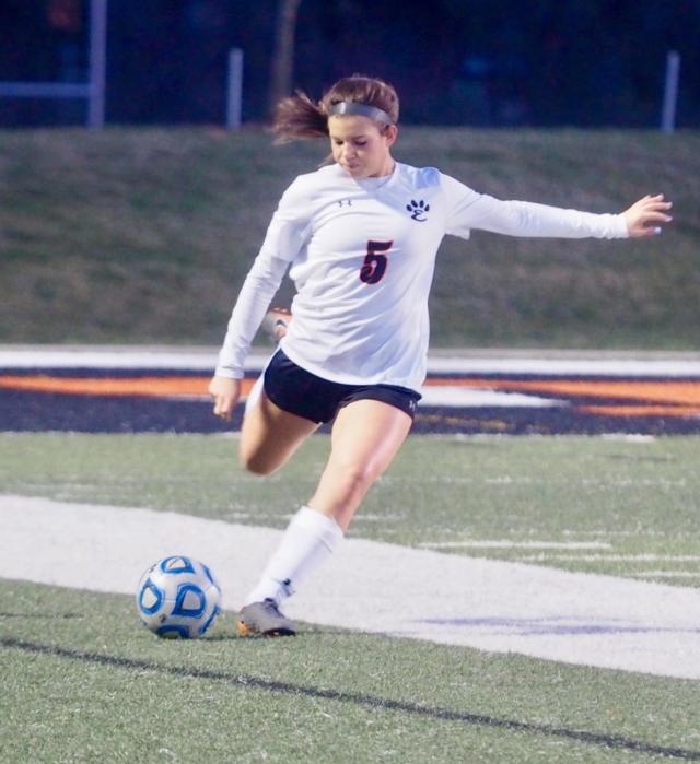 Ava Walls attempting a free kick in the first half.