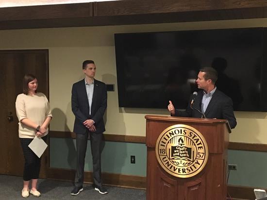 Davis announces introduction of the GAP Act with ISU students Brettney Birdwell and Garrett McAlister.