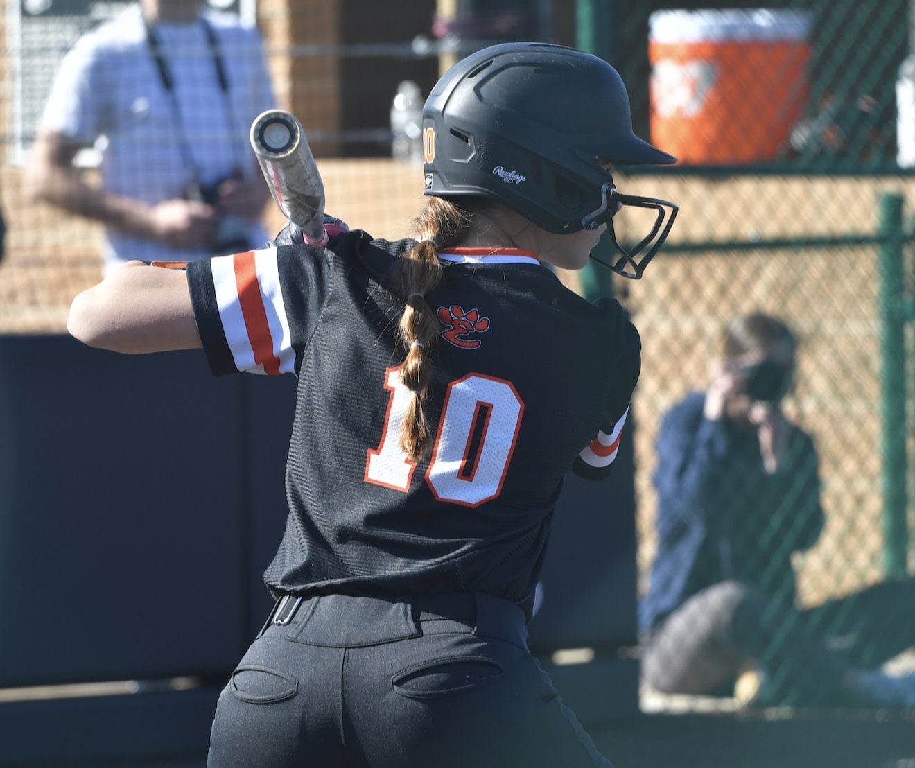 Bryar Ellinger at the plate. She had three hits against Gillespie. (Photo by Dan Brannan).