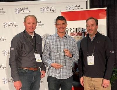 L-R: Blair Morgan, Co-Lead of Purina's 9 Square Ventures group and Vice President Strategy and Innovation for Purina. Leo Trottier, Founder & CEO FluentPet. David Narkiewica, co-founder of Purina's 9 Square Ventures group, General Counsel and Chief Legal Officer for Purina.