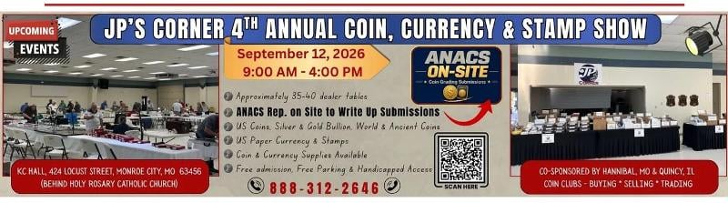 4th Annual  Tri-State Coin, Currency & Stamp Show,  Monroe City, Mo. event flyer