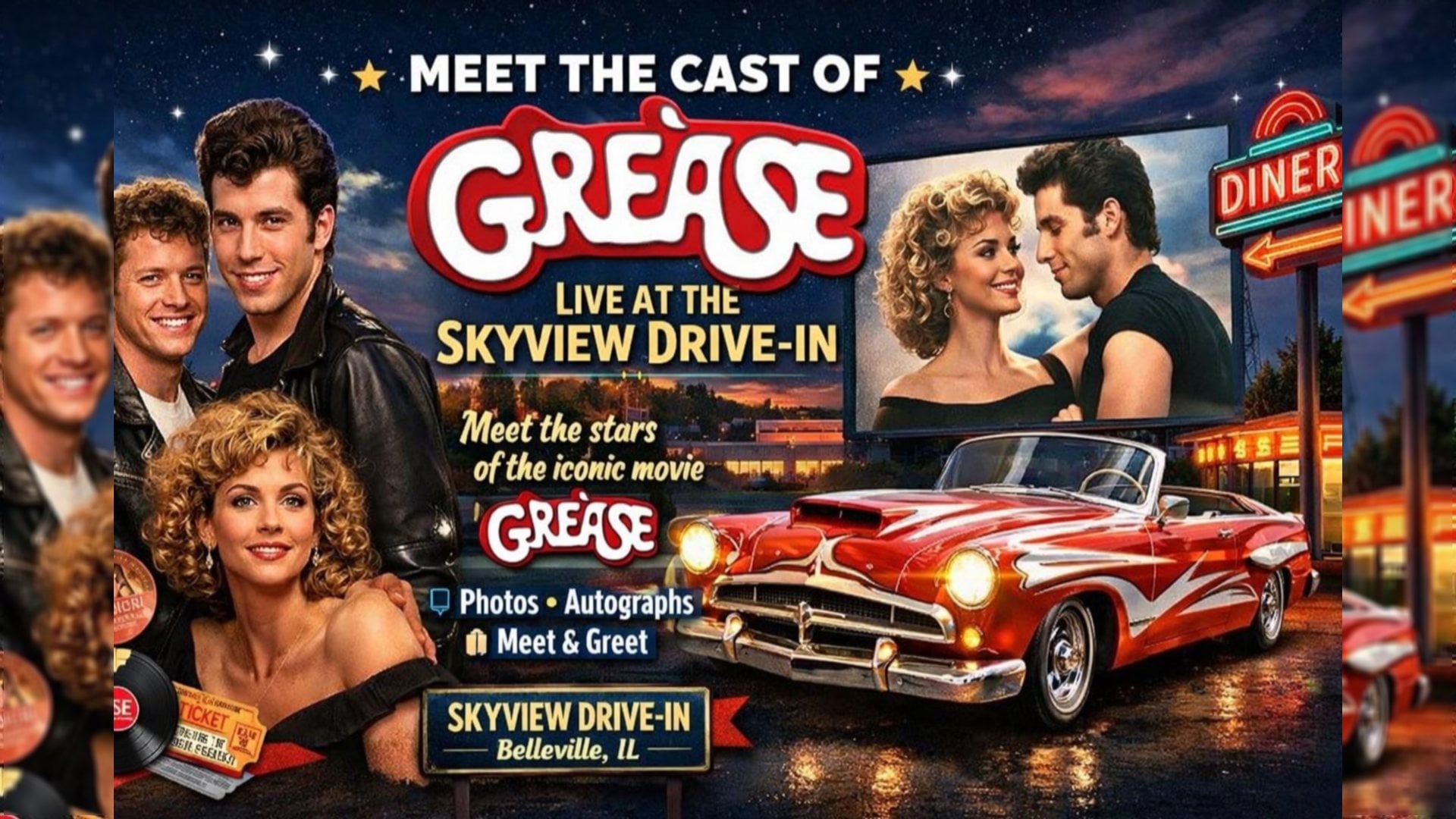 Grease Fan Event at Skyview Drive-In! event flyer