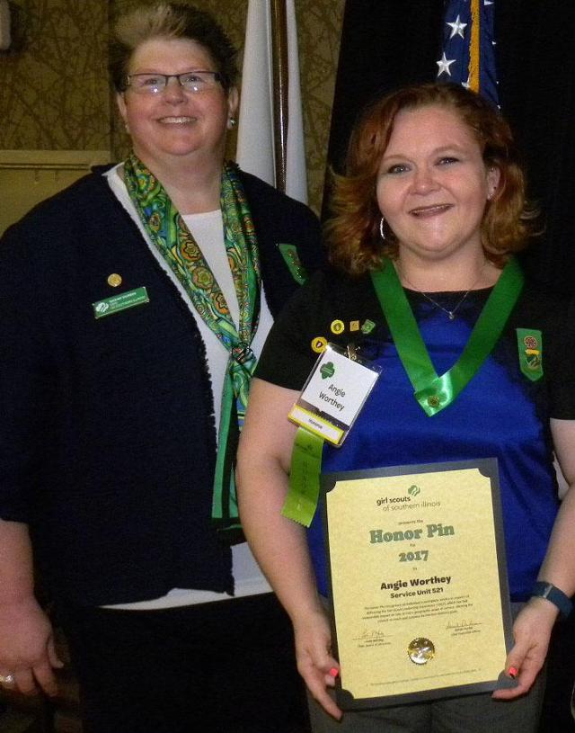 Sarah Durbin, GSSI CEO, (left) Angie Worthey, Honor Pin recipient, Linda Manley, GSSI Board of Director Chair.