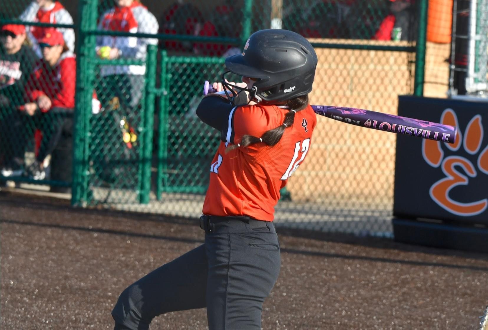 The Tigers' Brooke Burris at the plate. Burris had two hits for the Tigers against the Redbirds on Tuesday.