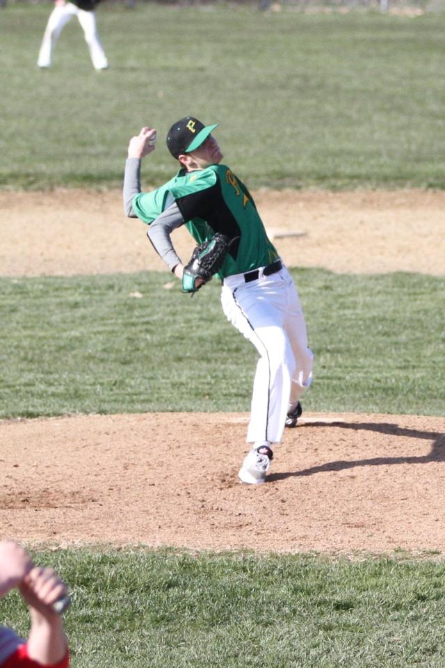 Southwestern's Brock Seymour tosses a strike against Vandalia on Tuesday. (Photo courtesy of Leslie Manula)