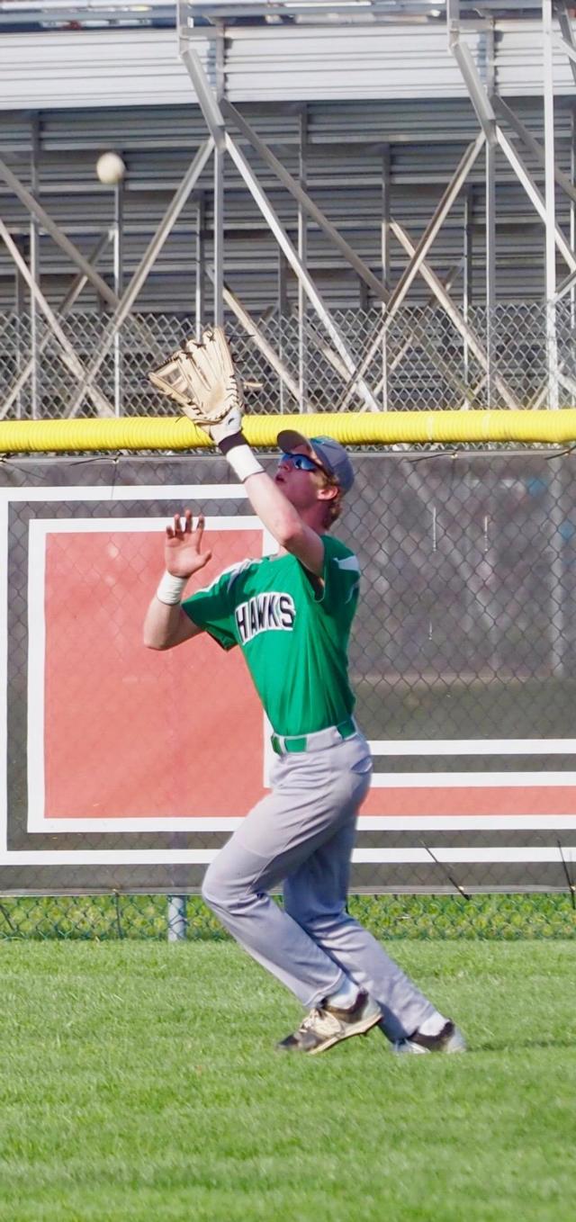 Gabe Jones catches a fly ball in right field.