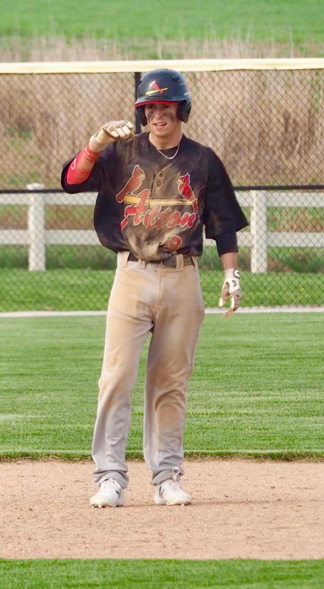 Alton's Mikey Hampton after stealing second base.