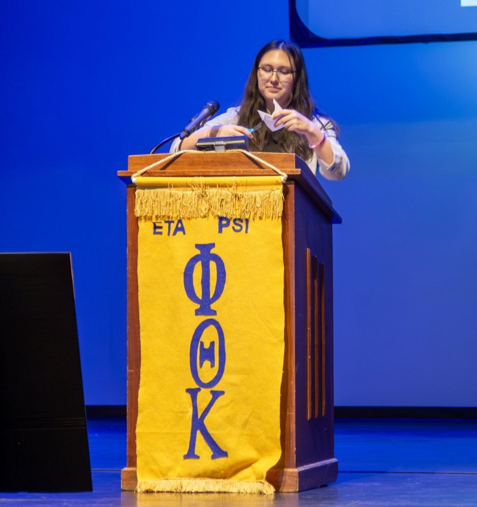 (Snowflakes) Dual credit student Kimberly Price, of Civic Memorial High School, won first place in the 2026 &ldquo;You Have a Voice!&rdquo; humanities speech contest with her speech called &ldquo;Snowflakes.&rdquo; Photo by Laura Inlow, LC Marketing & PR