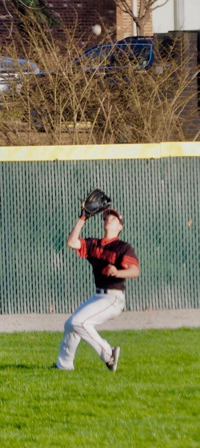 Joe Copeland camps under a fly ball and made the catch.