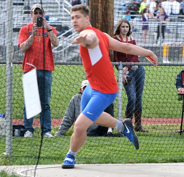 Roxana star discus thrower Jordan Hawkins. (Photos by Dan Brannan)