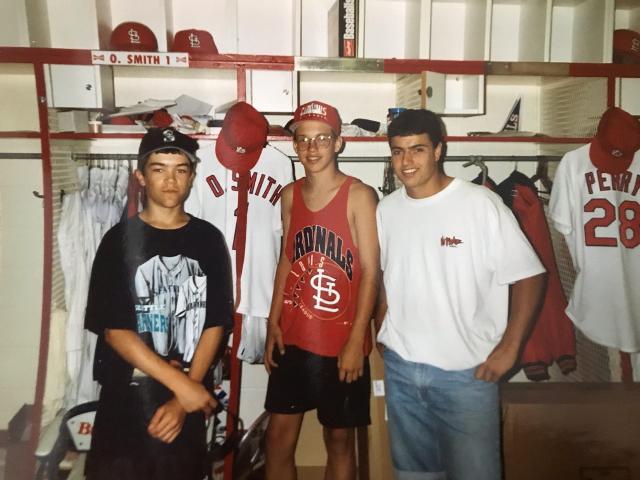 Ryan Pastrovich, Jeremy Rabida, and Mike Schwab were some of the lucky students Roger Kratochvil took to Busch Stadium.