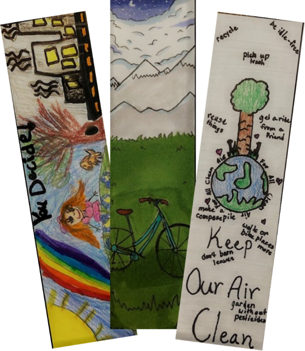 From left to right: Artwork from the first place clean air bookmark competition are Millie McGrievy, C.A. Henning Elementary School in Troy; Millie McGrievy, Destiny Spears, Roxana Junior High School; and Reagan Dortch, Highland Elementary School.