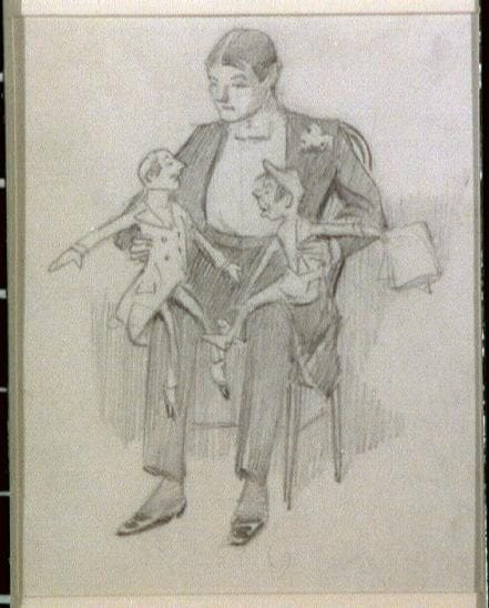 [Ventriloquist with two puppets] Library of Congress Prints and Photographs Division, CAI - Herford, no. 229 (A size) [P&P]