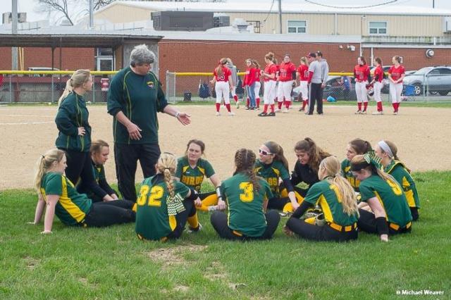 Southwestern girls gather in between Saturday softball action at home. The action Thursday to Monday in prep sports was intense, with many finally playing their scheduled contests. (Photo courtesy of Michael Weaver)