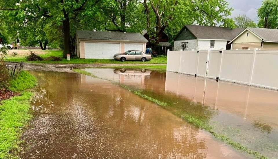 Jeanne Barzee shows the flash flooding in Hartford on Monday.
