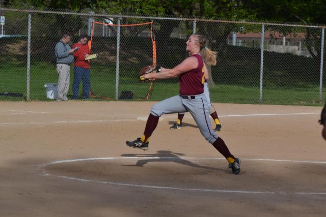Tori Beachum winds up on the mound in her last inning against Marquette on Monday night.