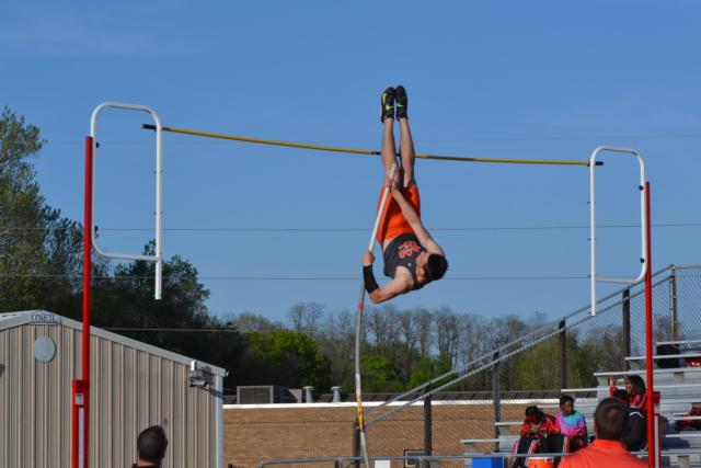 Sam Griffin clears 13 feet in the pole vault in the Madison County Meet on Tuesday. (Photos by Dan Brannan)