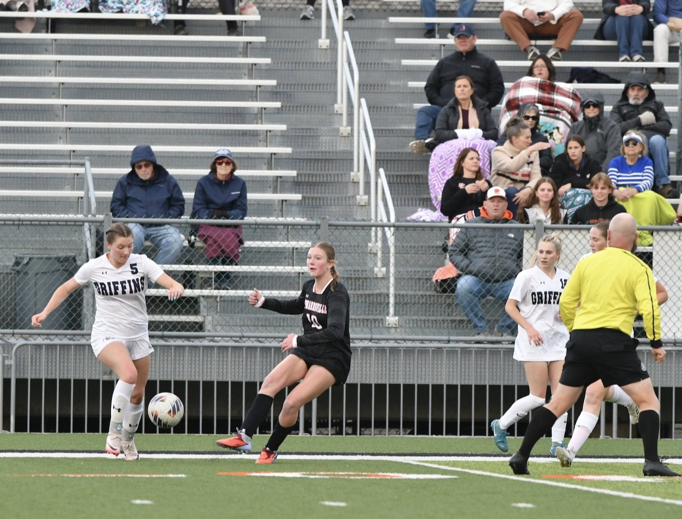 McGivney's Sophia Rossetto, a senior, had a dramatic goal that pushed the Griffins to a 1-1 draw at Edwardsville on Wednesday night. (Photos by Dan Brannan).