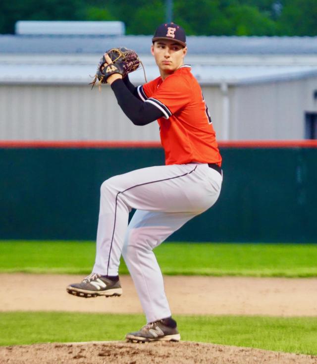 Edwardsville starting pitcher Dawson Taylor winds up for a pitch against the Teutopolis Wooden Shoes on Friday night at Tom Pile Field in the 13th annual Tigers Classic.