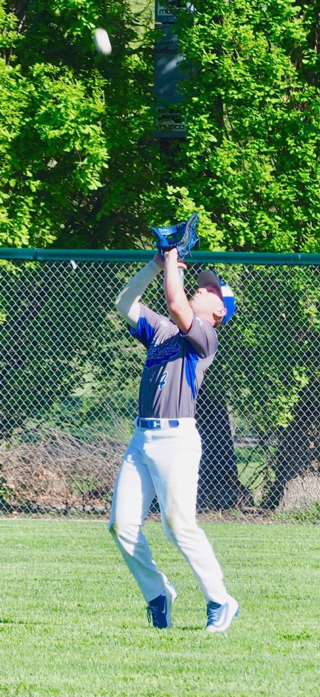 Kollin Morrisey tracks down a fly ball in right field and makes the catch.