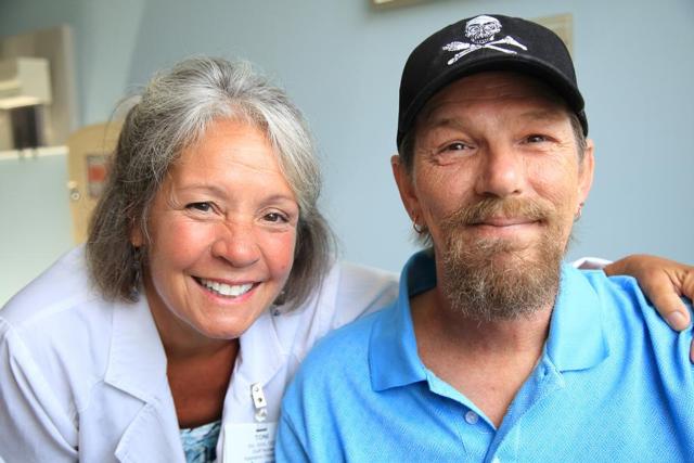 Frederick Monroe with AMH Radiation Oncology nurse Toni Brummett.