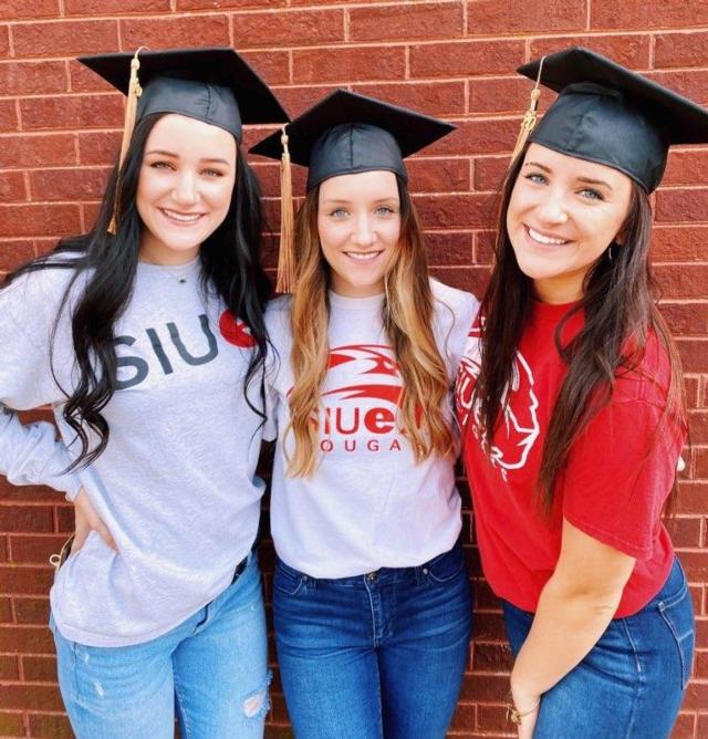 (L-R) Triplets Hailey, Olivia and Emily Stewart, of Edwardsville, will earn undergraduate degrees from the SIUE School of Business in May 2020.