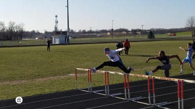 Jersey's Tom Rexford is ahead in the hurdles, the norm this season.