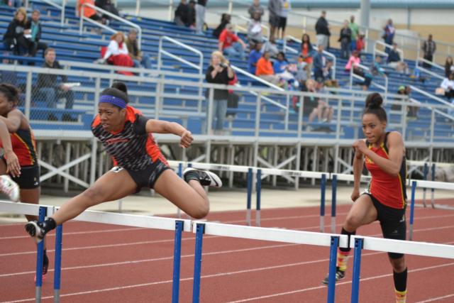 Edwardsville's Autumn Harris turned in a sensational performance in the 100 hurdles on Friday at the O'Fallon Sectional, posting a time of 15.2 for second place. She qualified for state with the place. (Photo by Dan Brannan)