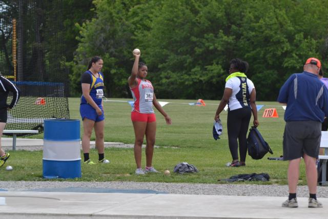 Jewel Wagner prepares for her heave in the shot put on Friday. (Photo by Dan Brannan)