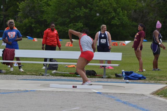 Jewel Wagner lets loose of a toss in the shot put at state. (Photo by Dan Brannan)
