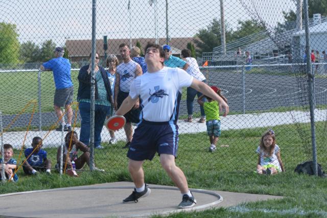Kenneth Hall lets loose of a toss in the discus in the MVC Meet.