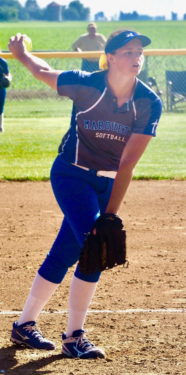 Meghan Schorman winds up for a pitch against Buffalo Tri-City in the Class 2A Gillespie Sectional Semifinals.