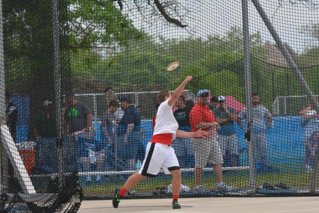Jordan Hawkins lets a throw go in the discus at Saturday's IHSA State Track and Field Meet in Charleston. (Photo by Dan Brannan)