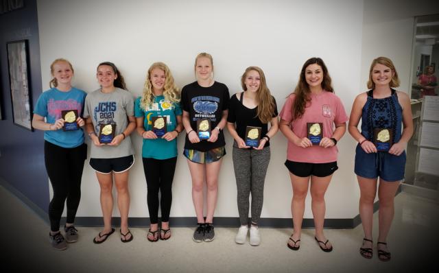 L to R: Sally Hudson, Jade Witt, Elese Smith, Katelyn Krueger, Gaby Stephens, Natalie Howell, Kadiah Baalman
